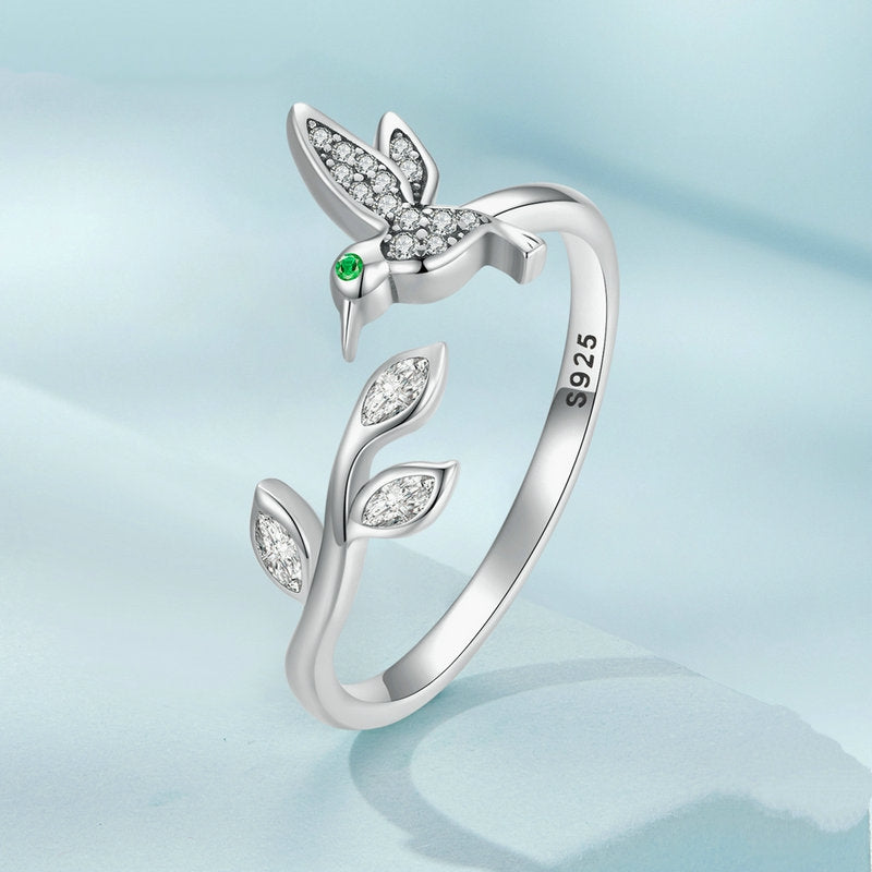 Bague Colibri <titolo_esteso><span>en argent 925 plaqué or blanc ajustable avec zircons blancs</span></titolo_esteso> - Image 3