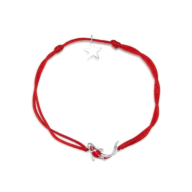 Bracelet Carpe Koï <titolo_esteso><span>style marin en corde rouge ajustable avec carpe Koï et étoile en argent 925 émaillé rouge</span></titolo_esteso>