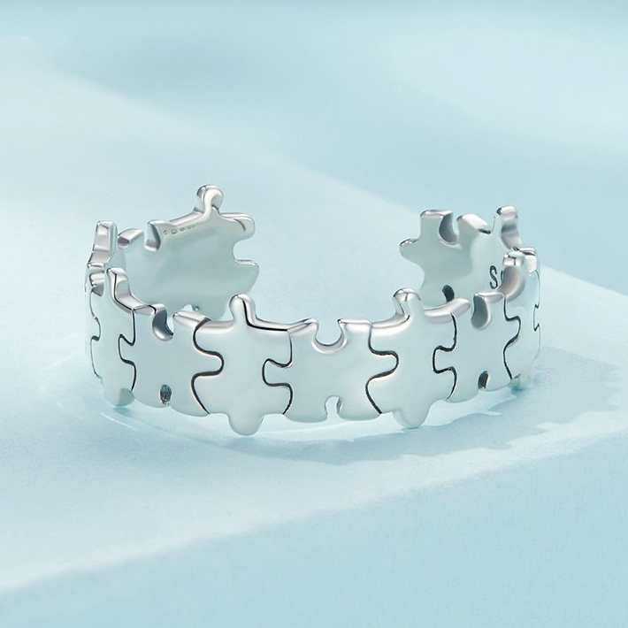 Bague Puzzle <myopt><span>Argent Sterling 925 plaqué or blanc – ajustable</span></myopt> - Image 3