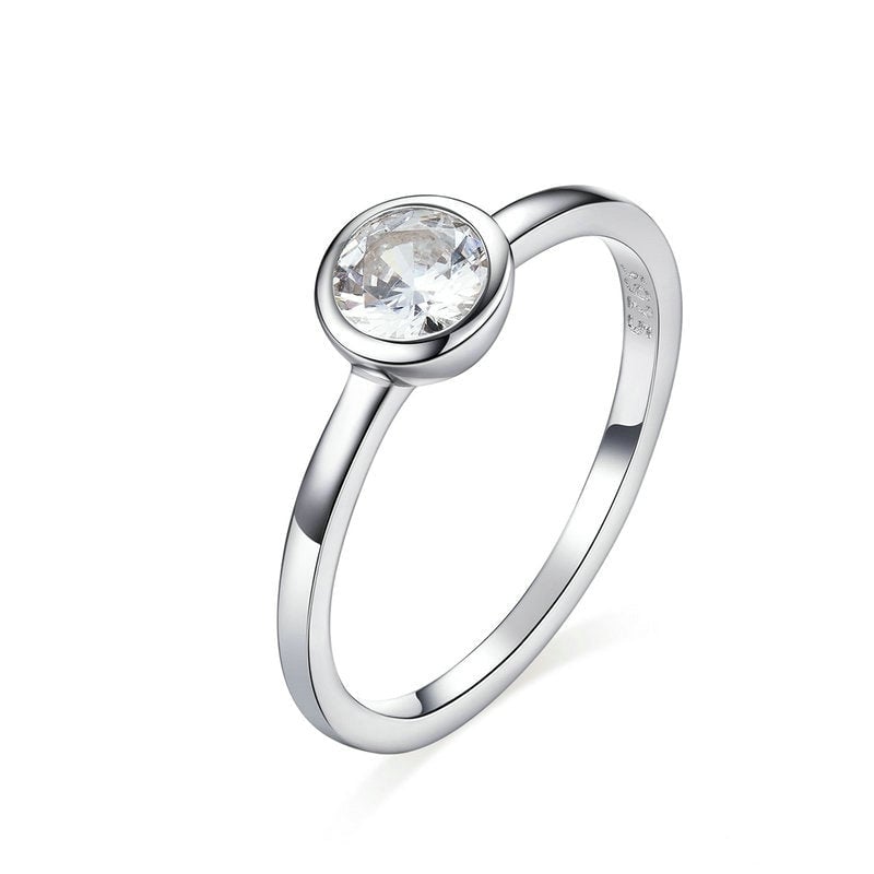 Bague Solitaire <titolo_esteso><span>en argent 925 plaqué or blanc avec zircons blancs</span></titolo_esteso>