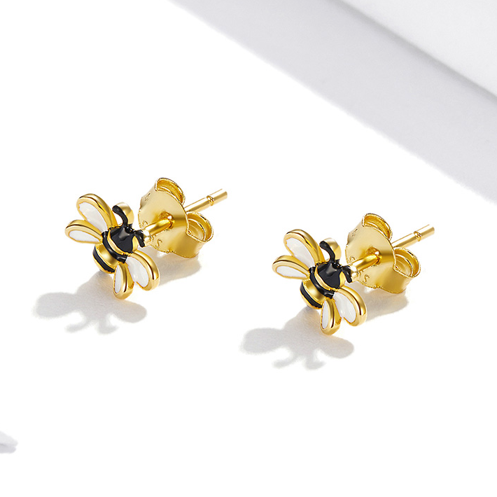 Boucles d’Oreilles Abeilles <myopt><span>Puces en Argent Sterling 925 plaqué or jaune avec des détails émaillés</span></myopt> - Image 4