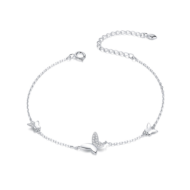Bracelet Papillons <titolo_esteso><span>en argent 925 plaqué or blanc ajustable avec zircons blancs</span></titolo_esteso>