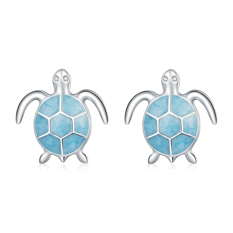 Boucles d'Oreilles Tortue <titolo_esteso><span>en argent 925 plaqué or blanc émaillé turquoise</span></titolo_esteso>