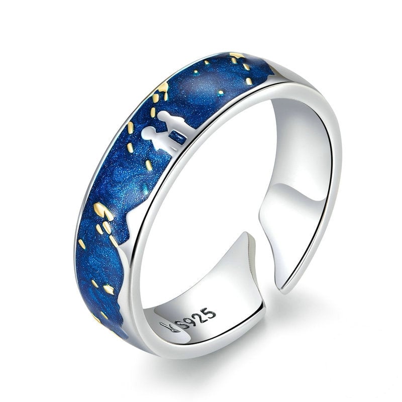Bague Ciel de Nuit <titolo_esteso><span>en argent 925 plaqué or blanc ajustable émaillé à la main</span></titolo_esteso>