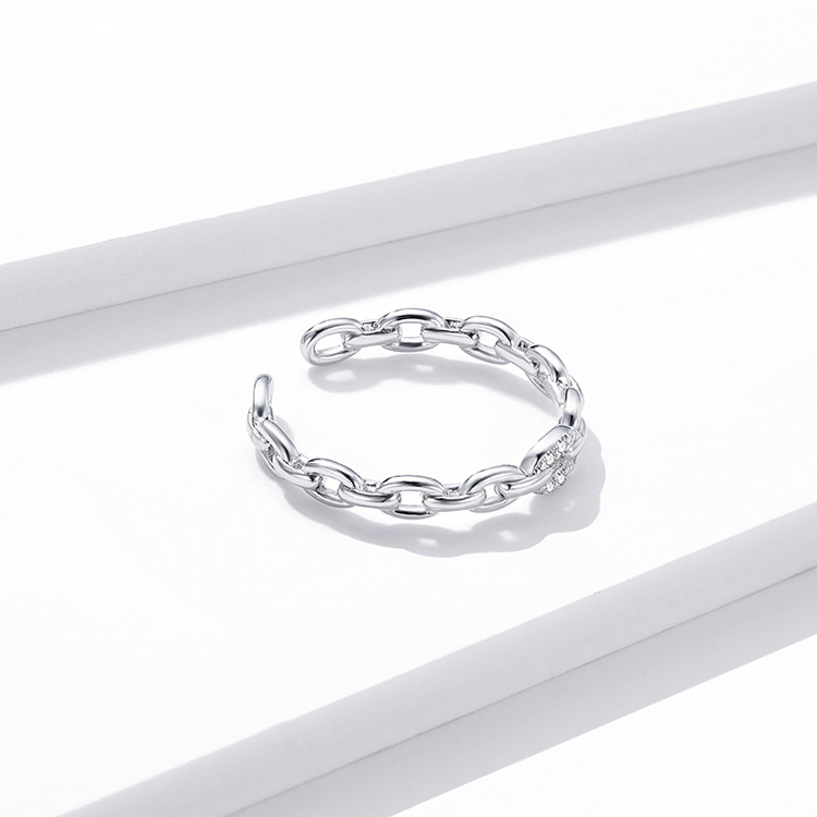 Bague Chaîne <titolo_esteso><span>en argent 925 plaqué or blanc ajustable avec zircons blancs</span></titolo_esteso> - Image 5