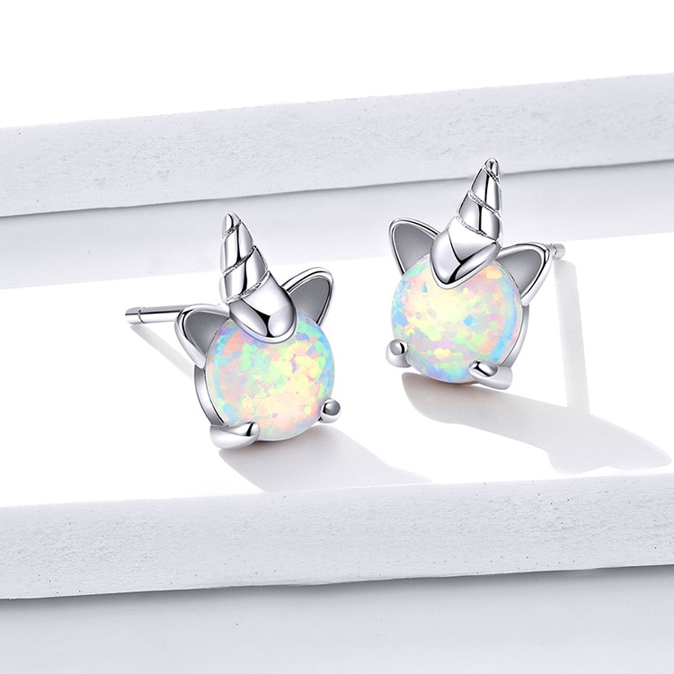 Boucles d'Oreilles Licornes <titolo_esteso><span>en argent 925 plaqué or blanc avec opales</span></titolo_esteso> - Image 5