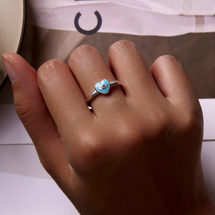 Bague Coeur Bleu <titolo_esteso><span>en argent 925 plaqué or blanc ajustable émaillé bleu avec zircon violet</span></titolo_esteso> - Image 2