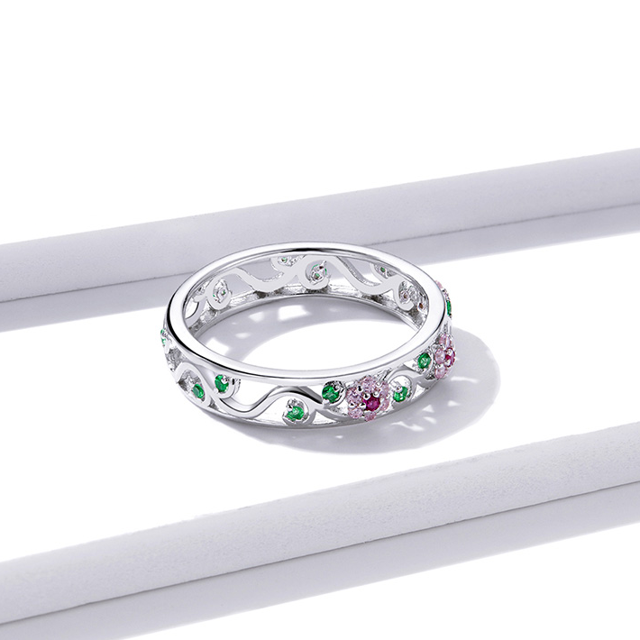 Bague Fleurs <titolo_esteso><span>en argent 925 plaqué or blanc avec zircons colorés</span></titolo_esteso> - Image 5