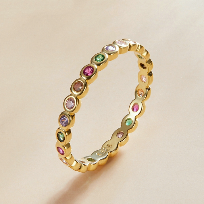 Bague Petites Bulles Colorées <titolo_esteso><span>en argent 925 plaqué or jaune avec zircons colorées</span></titolo_esteso> - Image 4