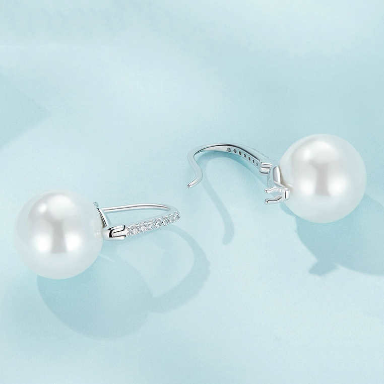 Boucles d'Oreilles Perles <titolo_esteso><span>en argent 925 plaqué or blanc avec zircons blancs</span></titolo_esteso> - Image 4