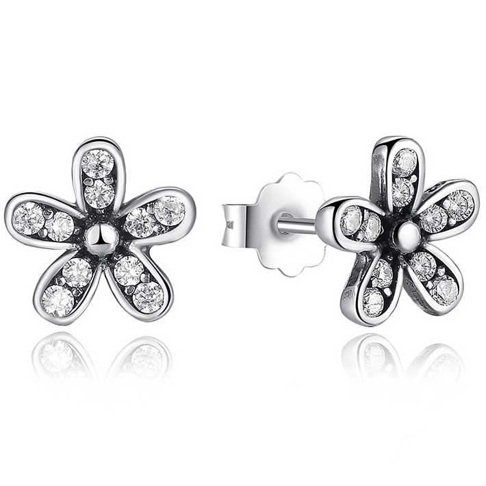 Boucles d'Oreilles Petites Fleurs <titolo_esteso><span>en argent 925 plaqué or blanc avec zircons blancs</span></titolo_esteso>