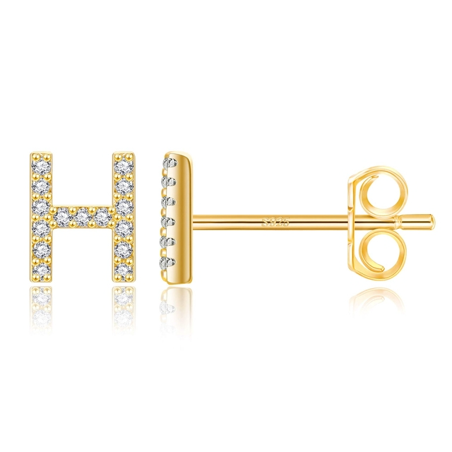 Boucles d'Oreilles Initiales <titolo_esteso><span>en argent 925 plaqué or jaune et or blanc avec zircons blancs</span></titolo_esteso> - Image 11