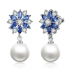 Boucles d'Oreilles Flocon de Neige avec Perles <titolo_esteso><span>en argent 925 plaqué or blanc avec zircons blancs et bleus</span></titolo_esteso>