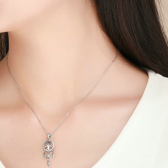 Collier Attrape-Rêves avec Arbre de Vie <myopt><span>Argent Sterling 925 plaqué or blanc avec zircons blancs</span></myopt> - Image 2
