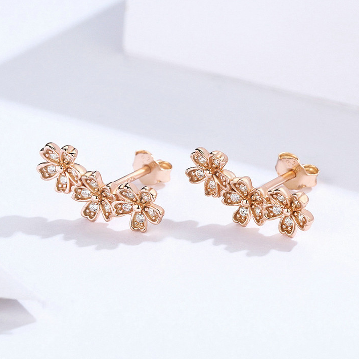 Boucles d’oreilles Fleurs Brillantes <titolo_esteso><span>en argent 925 plaqué or rose avec zircons blancs</span></titolo_esteso> - Image 3
