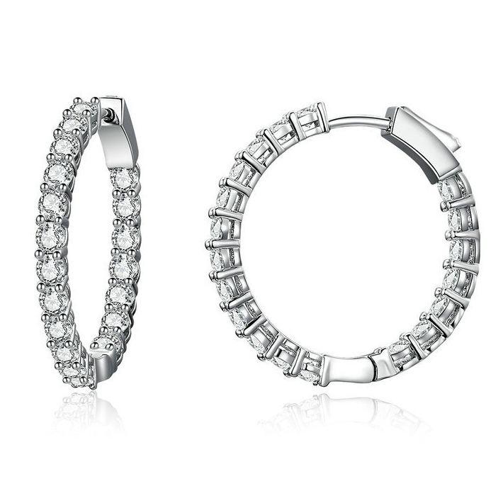 Boucles d’Oreilles Créoles Brillants <titolo_esteso><span>en argent 925 plaqué or blanc avec zircons blancs</span></titolo_esteso>
