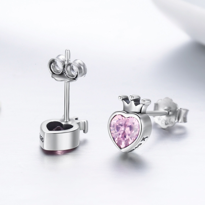 Boucles d'Oreilles Coeurs <titolo_esteso><span>en argent 925 plaqué or blanc avec zircons roses</span></titolo_esteso> - Image 4