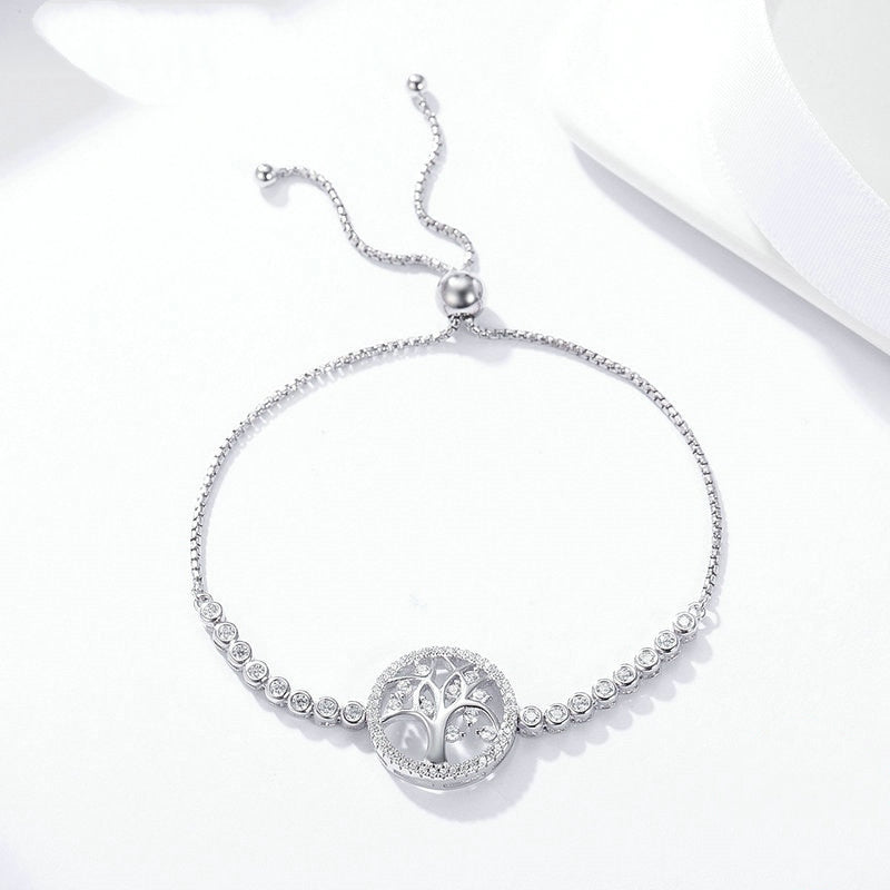 Bracelet Arbre de Vie <titolo_esteso><span>en argent 925 plaqué or blanc ajustable avec zircons blancs</span></titolo_esteso> - Image 3