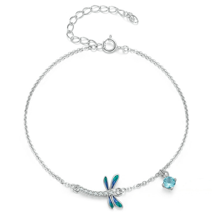 Bracelet Libellule <myopt><span>Argent Sterling 925 plaqué or blanc avec zircons blancs et bleus et fermoir ajustable</span></myopt>