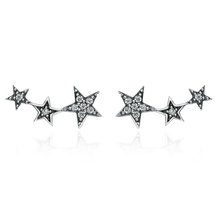 Boucles d'Oreilles Étoiles <titolo_esteso><span>en argent 925 plaqué or blanc avec zircons blancs</span></titolo_esteso>