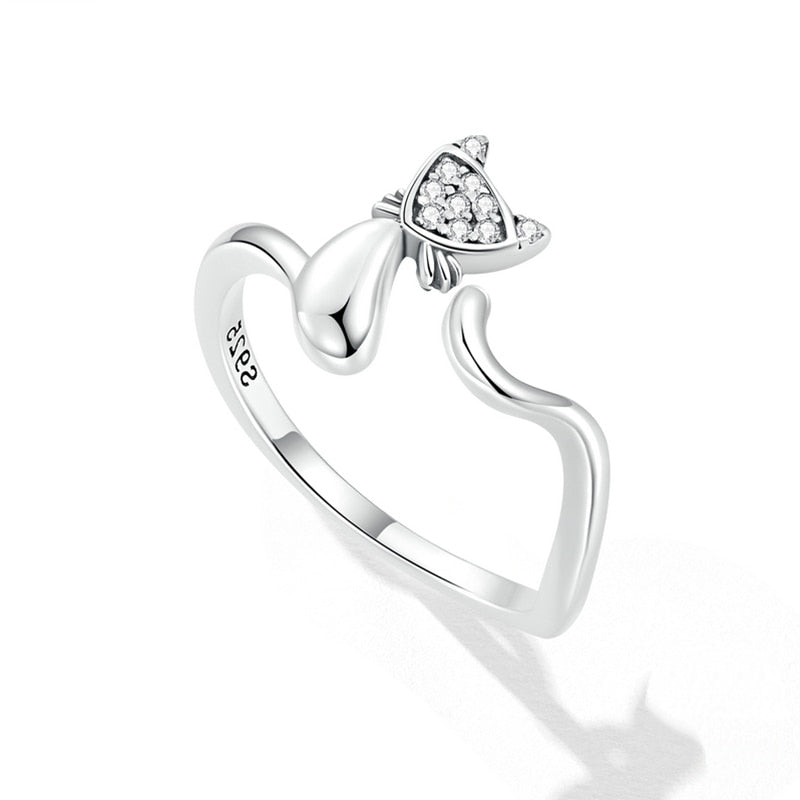 Bague Chat en argent 925 plaqué or blanc ajustable avec zircons blancs - Photo 3