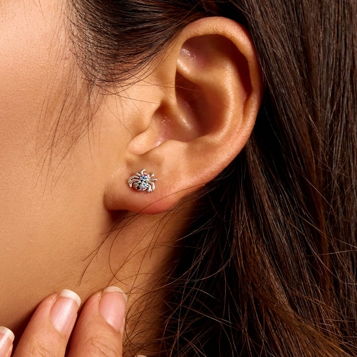 Boucles d'Oreilles Araignées <titolo_esteso><span>en argent 925 plaqué or blanc avec zircons colorés</span></titolo_esteso> - Image 2