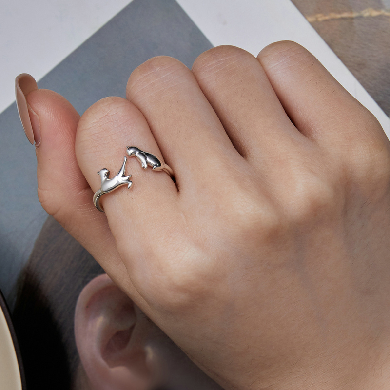 Bague Chats <titolo_esteso><span>en argent 925 plaqué or blanc ajustable</span></titolo_esteso> - Image 2