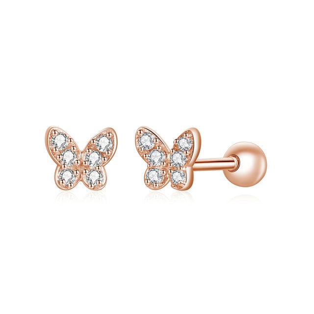 Boucles D'oreilles Papillons Brillantes <titolo_esteso><span>en argent 925 plaqué or rose avec zircons blancs</span></titolo_esteso>