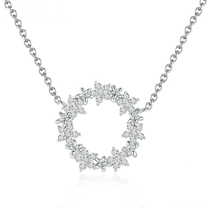 Collier Bouquet de Fleurs <titolo_esteso><span>en argent 925 plaqué or blanc ajustable avec zircons blancs</span></titolo_esteso>