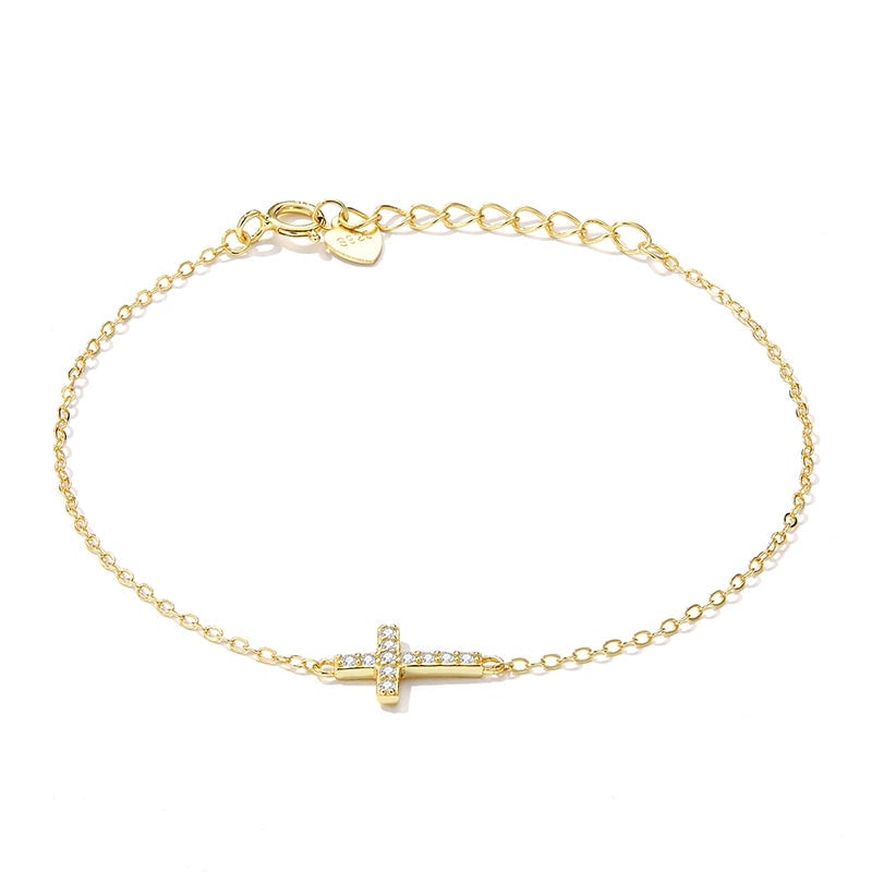 Bracelet avec Croix <titolo_esteso><span>en argent 925 plaqué or jaune ajustable avec zircons blanc</span></titolo_esteso> - Image 4