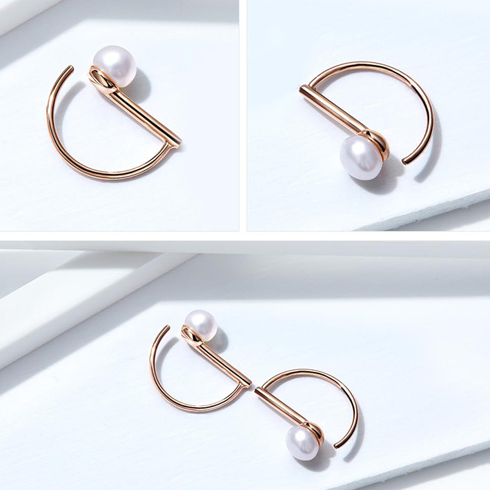 Boucles d’Oreilles Créoles avec Perles <myopt><span>Argent Sterling 925 plaqué or rose</span></myopt> - Image 4