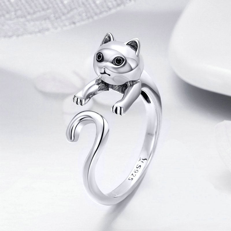 Bague Chat <titolo_esteso><span>en argent 925 plaqué or blanc ajustable</span></titolo_esteso> - Image 3