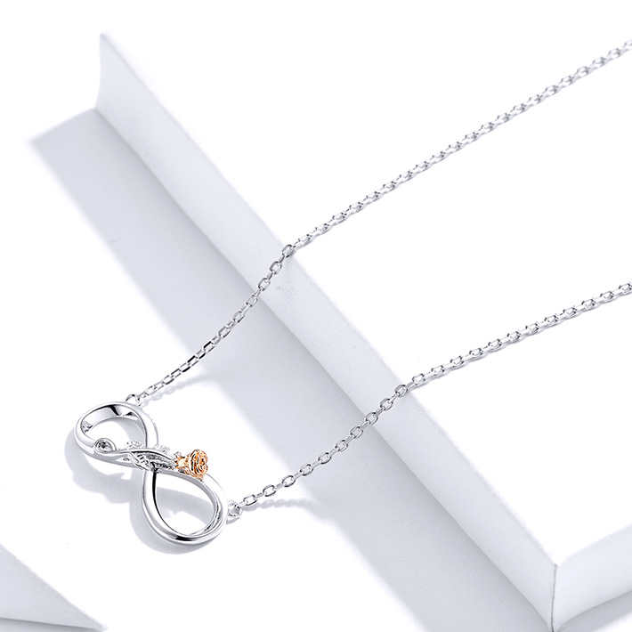 Collier Infini aver Rose <titolo_esteso><span>en argent 925 plaqué or blanc et or rose ajustable</span></titolo_esteso> - Image 4