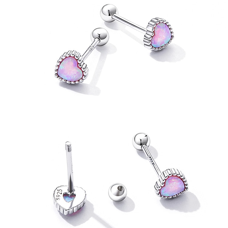 Boucles d'Oreilles Coeurs d'Opale <titolo_esteso><span>en argent 925 plaqué or blanc avec opales</span></titolo_esteso> - Image 5