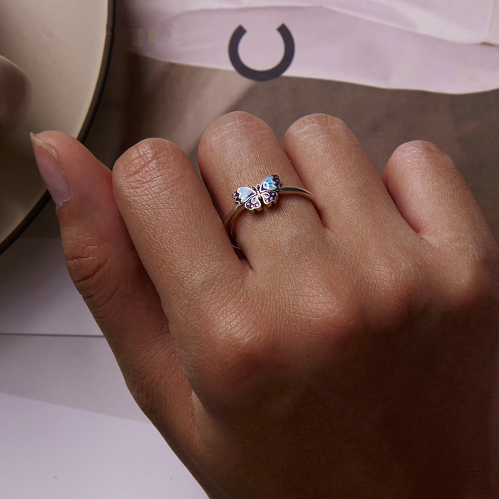 Bague Papillon <titolo_esteso><span>en argent 925 plaqué or blanc ajustable émaillé à la main</span></titolo_esteso> - Image 2