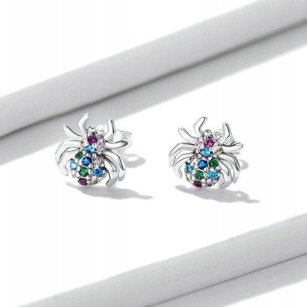 Boucles d'Oreilles Araignées <titolo_esteso><span>en argent 925 plaqué or blanc avec zircons colorés</span></titolo_esteso> - Image 3