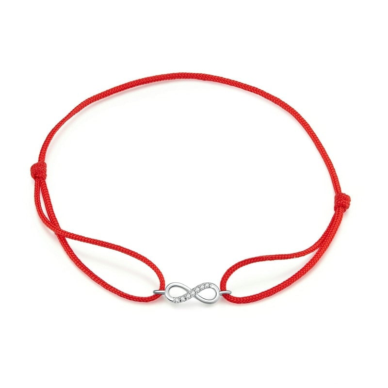 Bracelet Infini <titolo_esteso><span>style marin en corde rouge ajustable avec infini en argent 925 plaqué or blanc</span></titolo_esteso>