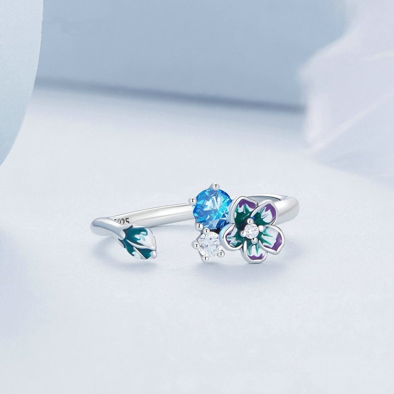 Bague Fleurs <titolo_esteso><span>en argent 925 plaqué or blanc ajustable émaillé à la main avec zircons colorés</span></titolo_esteso> - Image 4