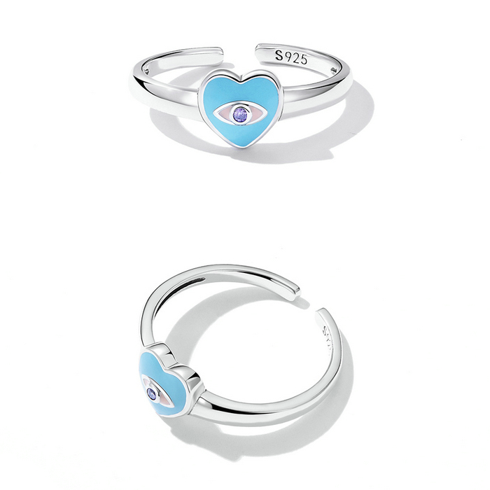 Bague Coeur Bleu <titolo_esteso><span>en argent 925 plaqué or blanc ajustable émaillé bleu avec zircon violet</span></titolo_esteso> - Image 4