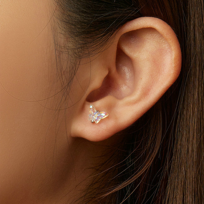 Boucles d'Oreilles Petits Papillons <titolo_esteso><span>en argent 925 plaqué or blanc</span></titolo_esteso> - Image 2