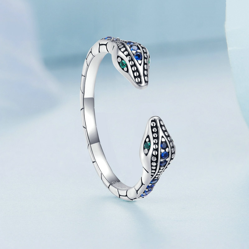 Bague Serpent <titolo_esteso><span>en argent 925 plaqué or blanc ajustable avec zircons bleus et verts</span></titolo_esteso> - Image 5
