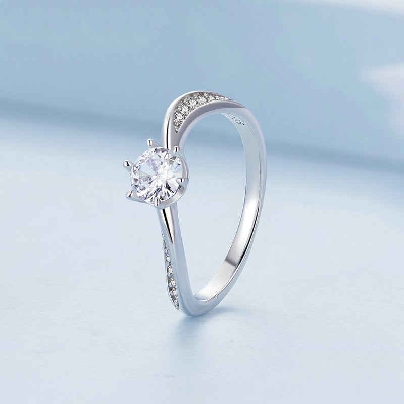 Bague Solitaire <titolo_esteso><span>en argent 925 plaqué or blanc avec zircons blancs</span></titolo_esteso> - Image 4