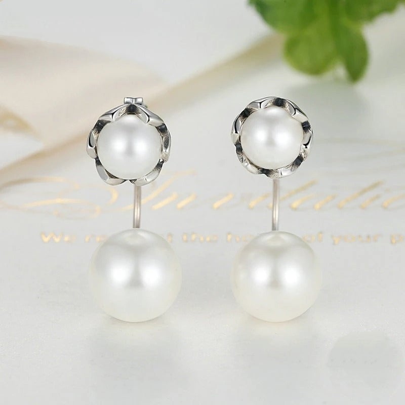 Boucles d'Oreilles Doubles Perles <titolo_esteso><span>en argent 925 plaqué or blanc</span></titolo_esteso> - Image 4