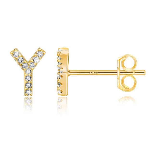 Boucles d'Oreilles Initiales <titolo_esteso><span>en argent 925 plaqué or jaune et or blanc avec zircons blancs</span></titolo_esteso> - Image 28