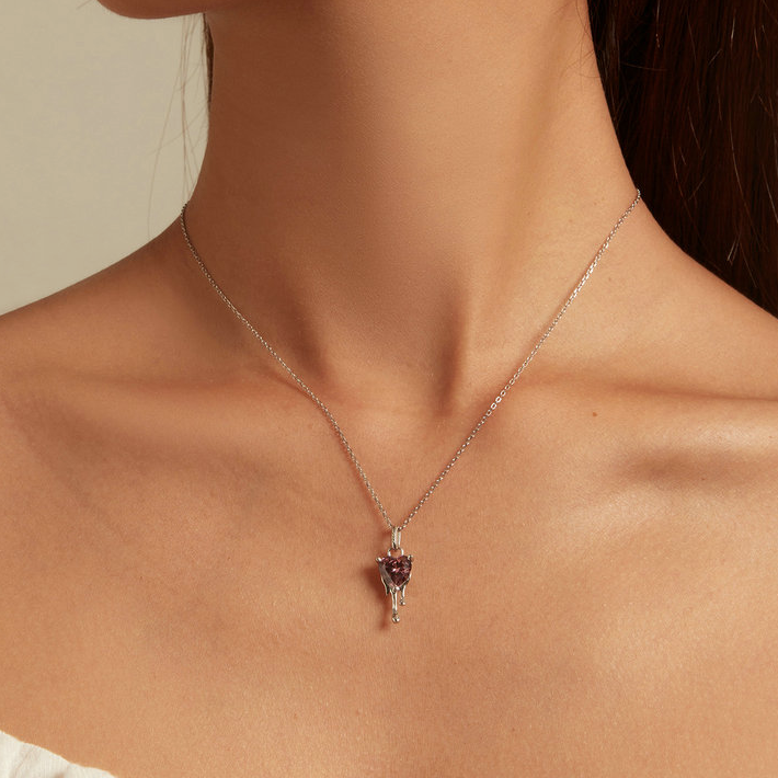 Collier Coeur Rose <titolo_esteso><span>en argent 925 plaqué or blanc ajustable avec zircon rose</span></titolo_esteso> - Image 2
