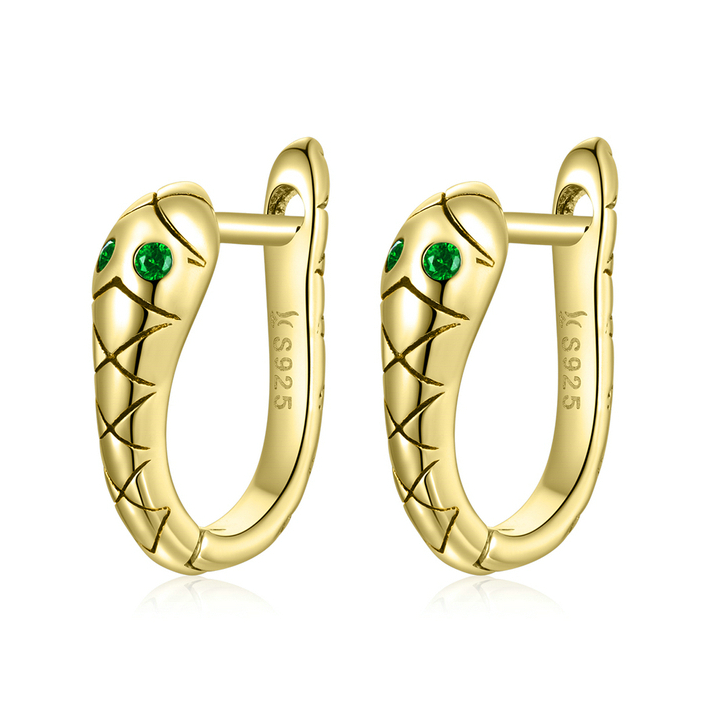 Boucles d'Oreilles Serpent <titolo_esteso><span>en argent 925 plaqué or jaune avec zircons verts</span></titolo_esteso>