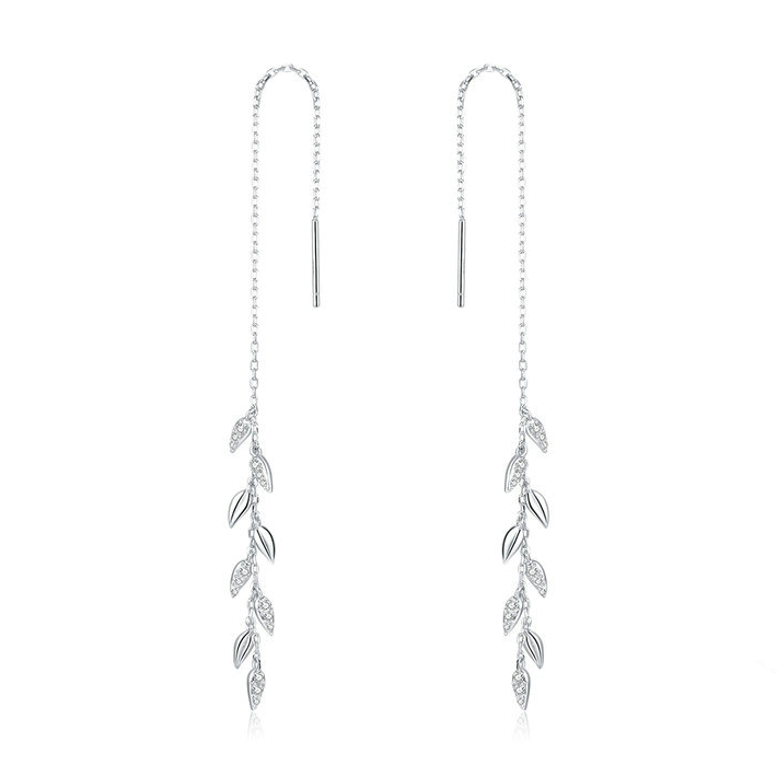 Chaînes d'Oreilles Feuilles Brillantes <titolo_esteso><span>en argent 925 plaqué or blanc avec zircon blancs</span></titolo_esteso>