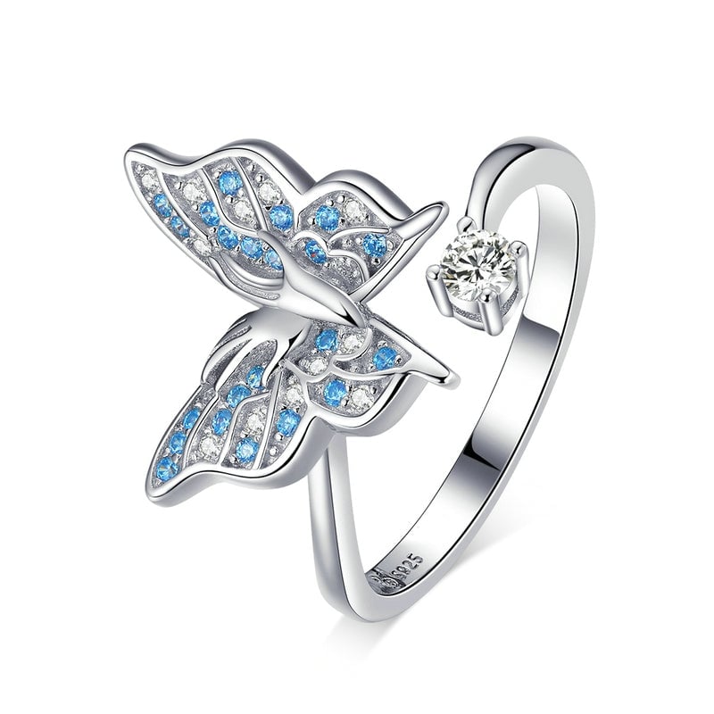 [OOS] Bague Papillon en argent 925 plaqué or blanc ajustable avec pavé de zircons blancs et bleus