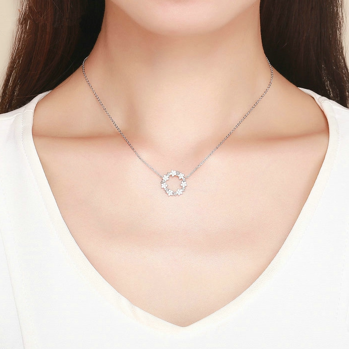 Collier Bouquet de Fleurs <titolo_esteso><span>en argent 925 plaqué or blanc ajustable avec zircons blancs</span></titolo_esteso> - Image 2