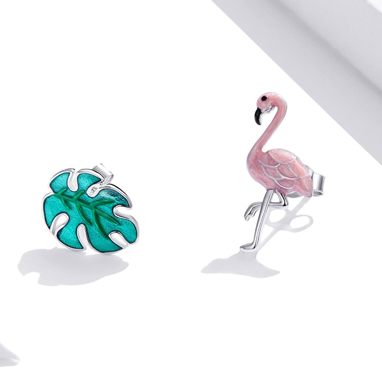 Boucles d'Oreilles Flamant Rose <titolo_esteso><span>en argent 925 plaqué or blanc émaillé à la main</span></titolo_esteso> - Image 4